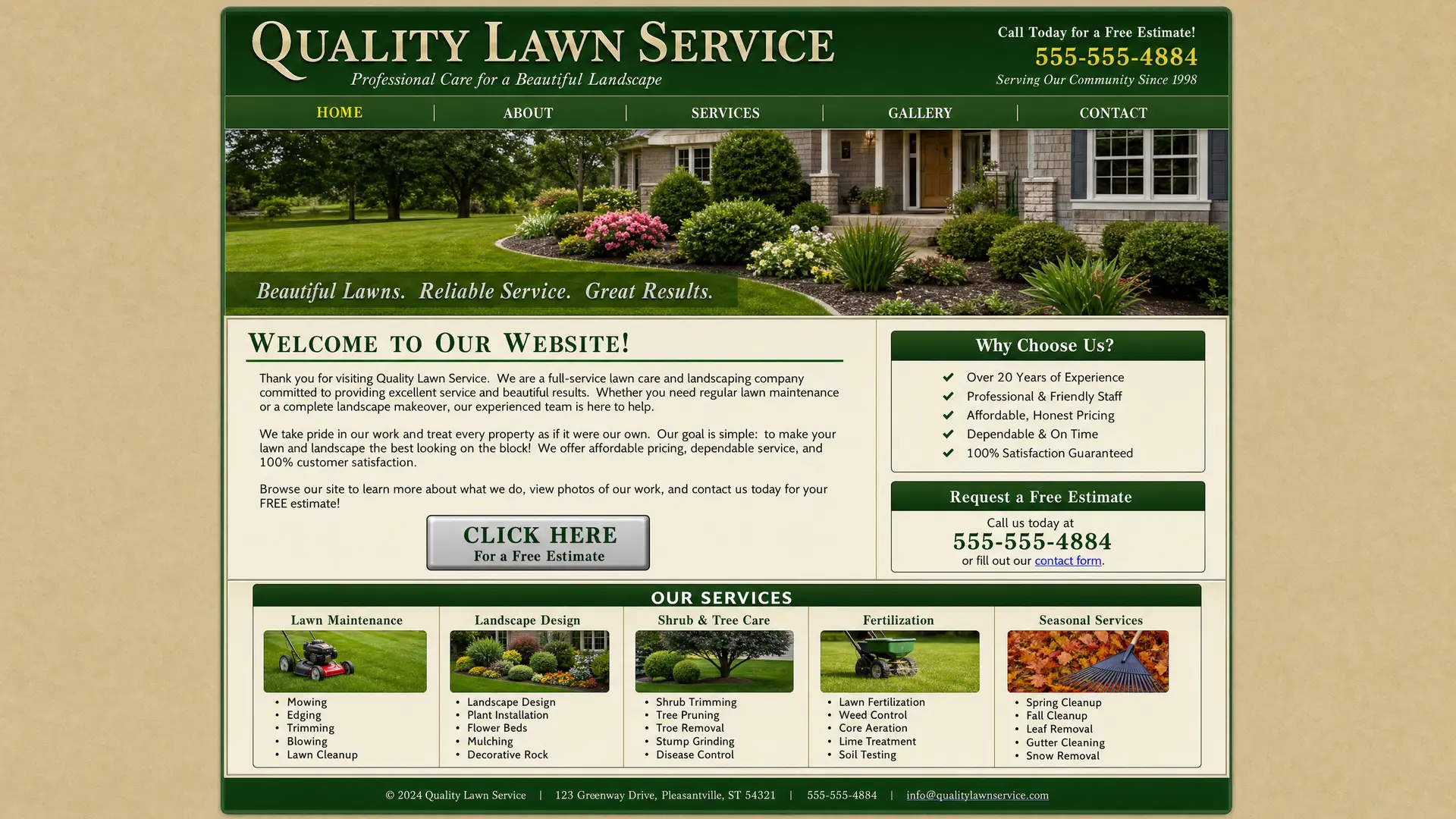 Outdated local landscaping business website before its redesign